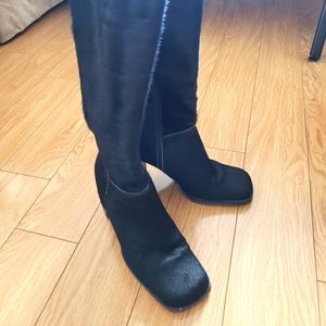 Black Ponyhair Knee-High Boots